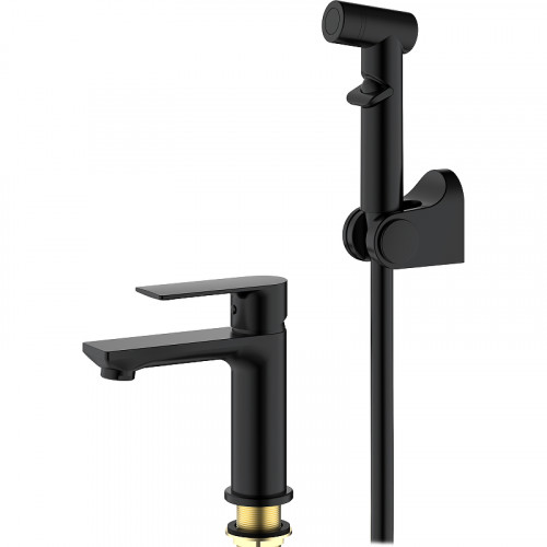 Смеситель для раковины Splenka S05.12.06 с гигиеническим душем Черный матовый латунь