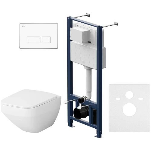 Комплект унитаза с инсталляцией AM.PM Inspire V2.0 FlashClean IS47001.50A1700 с сиденьем Микролифт и Белой клавишей смыва фарфор подвесной
