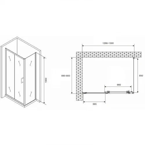 Душевой уголок Abber Schwarzer Diamant 130x90 AG301305-S905 профиль Хром стекло прозрачное