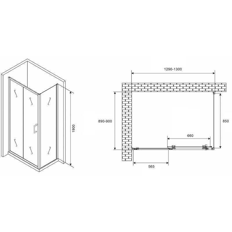 Душевой уголок Abber Schwarzer Diamant 130x90 AG301305-S905 профиль Хром стекло прозрачное