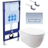 Комплект унитаза с инсталляцией Aquatek Set Aquatek Поларис-027 4в1 с сиденьем Микролифт и клавишей смыва Никель фарфор подвесной