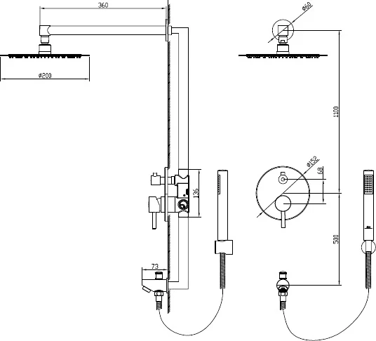 Душевая система RGW Shower Panels SP-52 В 21140852-04 Черная латунь встраиваемый