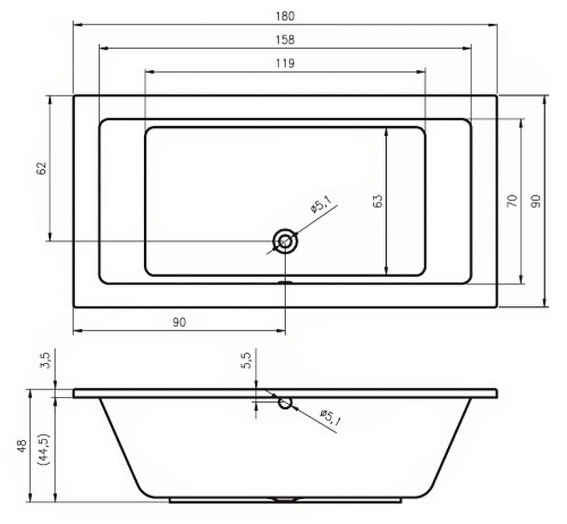 Акриловая ванна Riho Lusso 180x90 B026001005 (BA7700500000000) без гидромассажа