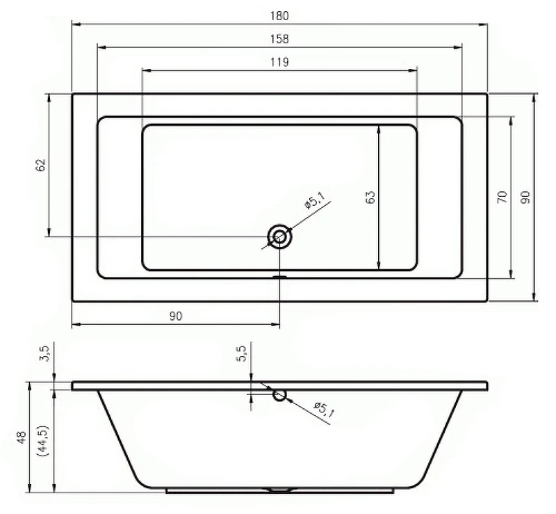 Акриловая ванна Riho Lusso 180x90 B026001005 (BA7700500000000) без гидромассажа