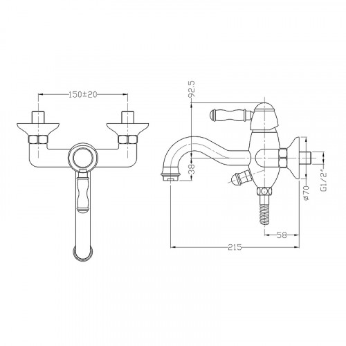 Смеситель для ванны Bronze de Luxe Tiffany 1904CR Хром латунь на стену