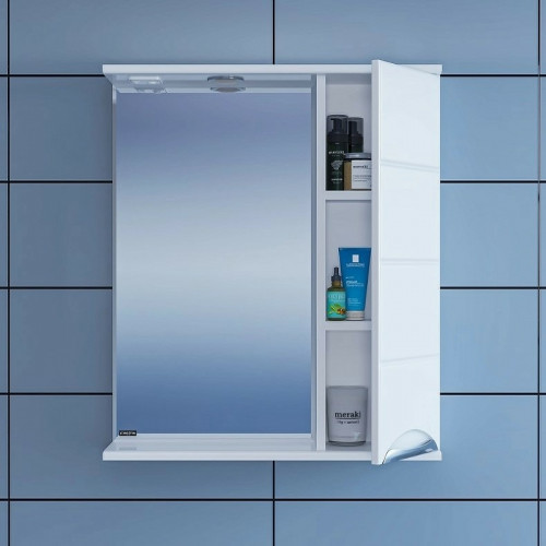 Зеркало со шкафом СанТа Родос 60 R 106016 с подсветкой Белое МДФ / ЛДСП, стекло