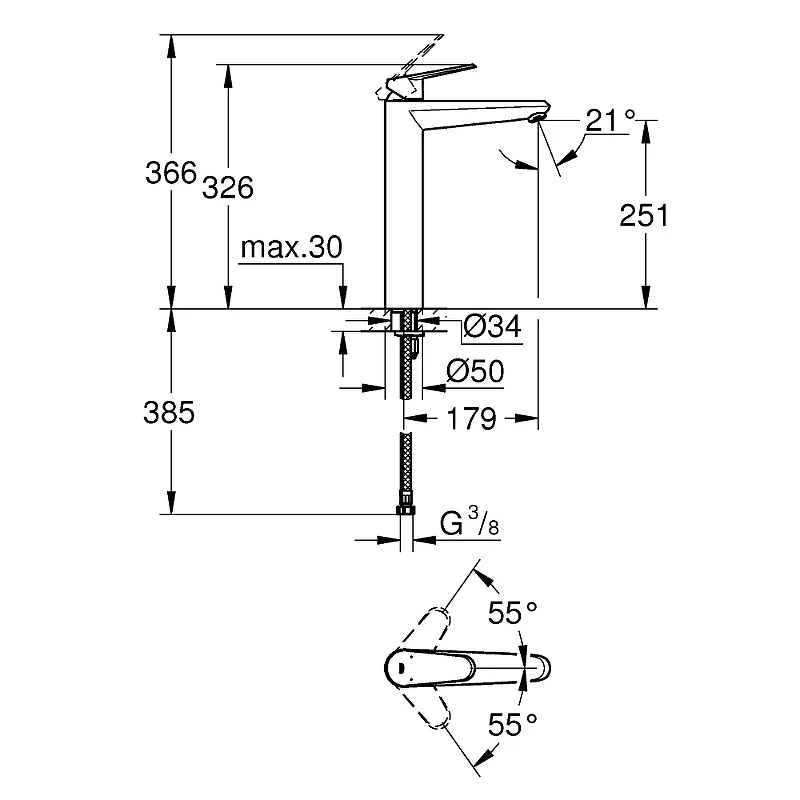 Смеситель для раковины Grohe Eurodisc Cosmopolitan 23432000 Хром латунь