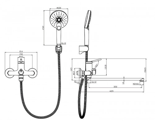 Смеситель для ванны Lemark Minima LM3851C универсальный Хром латунь на стену