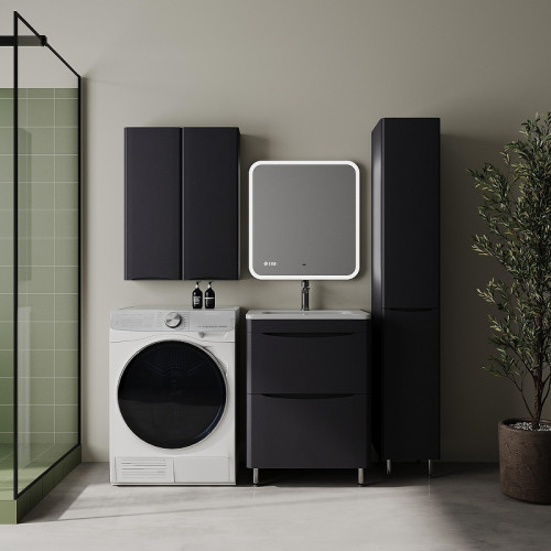 Шкаф пенал Style Line Бергамо 30 R Люкс Плюс СС-00002526 с бельевой корзиной цвет Графит антискрейтч