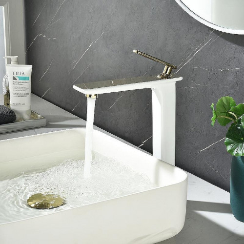 Смеситель для раковины Lemark Mista LM6409WG Белый Золото