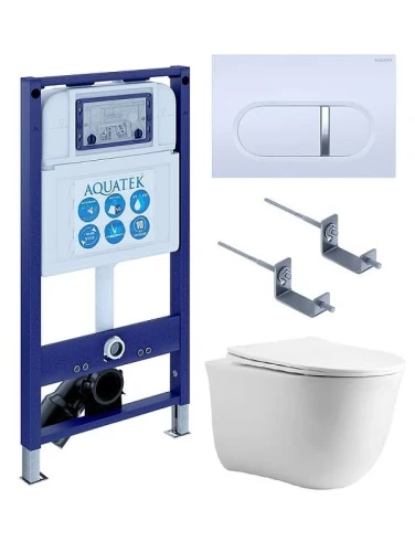 Комплект унитаза с инсталляцией Aquatek Set Aquatek Классик cm-042 4в1 цвет Белый с сиденьем Микролифт и клавишей смыва цвет Белый