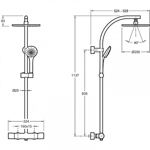 Душевая система Jacob Delafon Amelie E32851-CP с термостатом Хром глянцевый латунь на стену