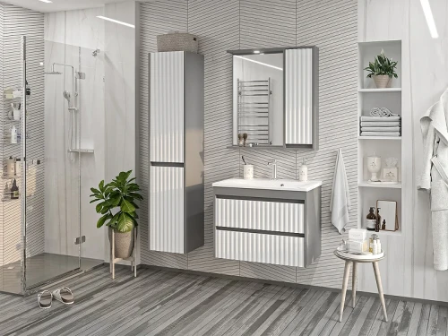 Зеркало со шкафом Brevita Balaton 75 R BAL-04075-01-01П с подсветкой Белое матовое Серое матовое МДФ / ЛДСП, стекло