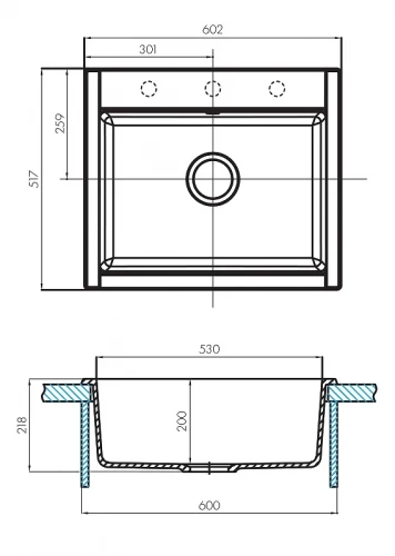 Кухонная мойка Aquaton Делия 60 1A715232LD230 Серая искусственный камень (литьевой мрамор) встраиваемый
