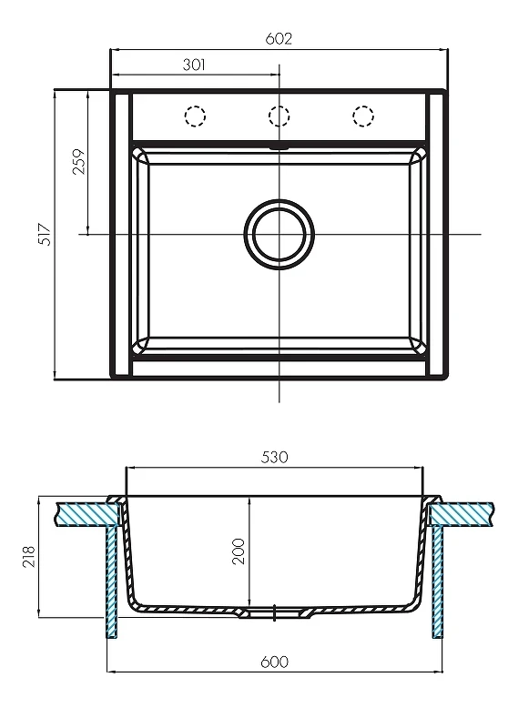 Кухонная мойка Aquaton Делия 60 1A715232LD230 Серая искусственный камень (литьевой мрамор) встраиваемый