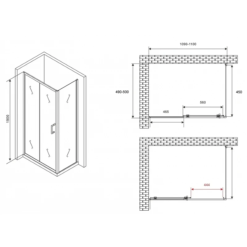 Душевой уголок Abber Schwarzer Diamant 110x50 AG30110B5-S50B5 профиль Черный стекло прозрачное