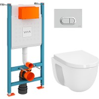 Комплект унитаза с инсталляцией Vitra S40 L-box 9005B003-7211 с сиденьем Микролифт и клавишей смыва Хром глянцевый фарфор подвесной