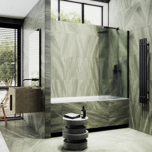 Шторка на ванну Maybah Glass MGV-94-6ш 800x1400 в широком профиле Черный стекло сатиновое