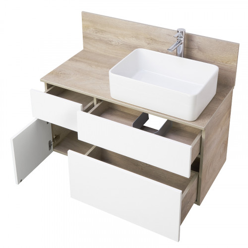 Тумба под раковину Aquaton Мишель 100 1A244101MIX40 подвесная Дуб эндгрейн Белая МДФ / ЛДСП
