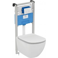 Комплект унитаза с инсталляцией Ideal Standard Tesi P386801 с сиденьем Микролифт и клавишей смыва Хром фарфор подвесной