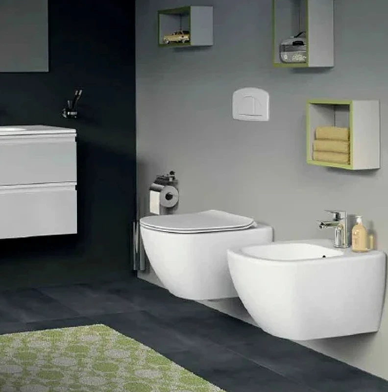 Комплект унитаза с инсталляцией Ideal Standard Tesi P386801 с сиденьем Микролифт и клавишей смыва Хром фарфор подвесной