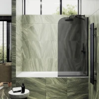 Шторка на ванну Maybah Glass MGV-133-6у 440x1400 в узком профиле Черный стекло графитовое матовое