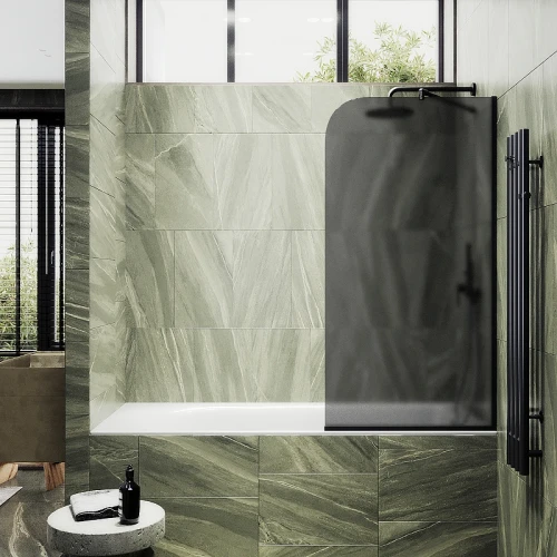 Шторка на ванну Maybah Glass MGV-133-6у 440x1400 в узком профиле Черный стекло графитовое матовое
