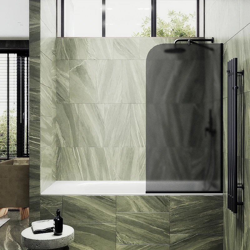 Шторка на ванну Maybah Glass MGV-133-6у 440x1400 в узком профиле Черный стекло графитовое матовое
