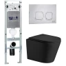 Комплект унитаза с инсталляцией WeltWasser AMBERG 350 ST + SALZBACH 043 MT-BL + AMBERG RD-MT CR 10000011524 цвет Черный матовый с сиденьем Микролифт и клавишей смыва цвет Хром матовый