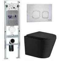 Комплект унитаза с инсталляцией WeltWasser AMBERG 350 ST + SALZBACH 043 MT-BL + AMBERG RD-MT CR 10000011524 цвет Черный матовый с сиденьем Микролифт и клавишей смыва цвет Хром матовый
