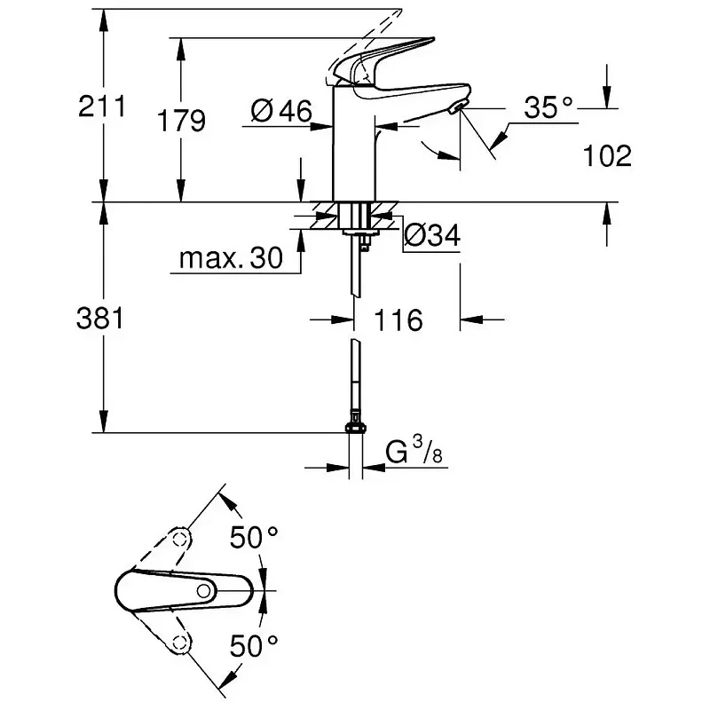 Смеситель для раковины Grohe Euroeco 24266001 цвет Хром