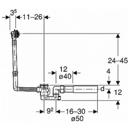 Слив-перелив Geberit 150.017.00.6 с пробкой на цепочке Хром
