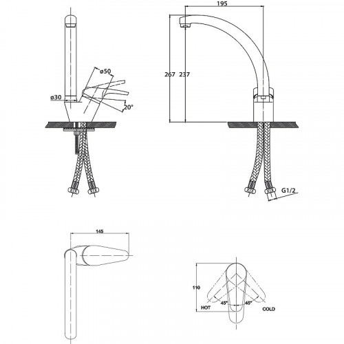 Смеситель для кухни Kaiser County 55244-3 Черный мрамор латунь