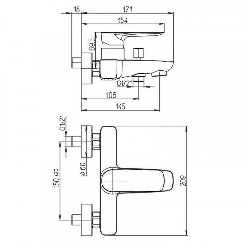 Смеситель для ванны Paini Nove 09YO111 Черный матовый