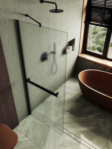 Душевая перегородка Maybah Glass MGD-725-6ш 690x1950 в широком профиле Черный стекло сатиновое