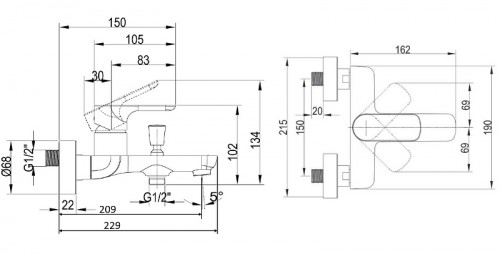 Смеситель для ванны Villeroy&Boch O.Novo TVT10400100061 Хром латунь на стену
