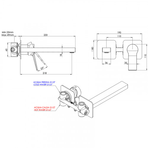 Смеситель для раковины Remer Slash SL15PL Хром латунь встраиваемый
