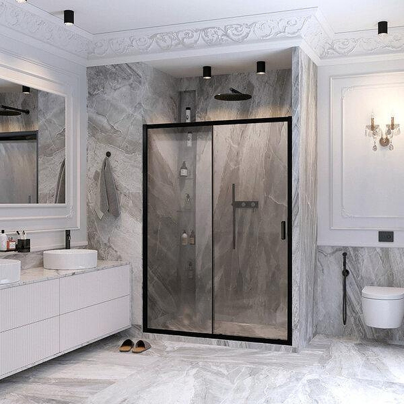 Душевая дверь Ambassador Forsa 140 17021220AB профиль Черный cтекло прозрачное