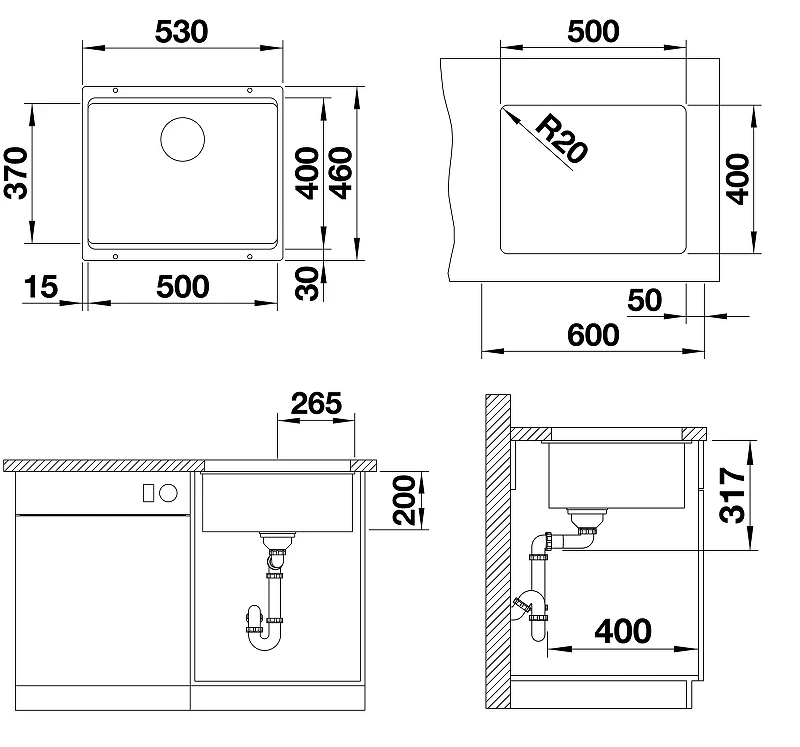 Кухонная мойка Blanco Etagon 500-U Silgranit 522232 Жасмин искусственный камень (литьевой мрамор) встраиваемый