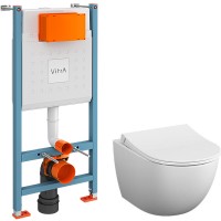 Комплект унитаза с инсталляцией Vitra Sento 9830B003-7211 с сиденьем Микролифт фарфор подвесной
