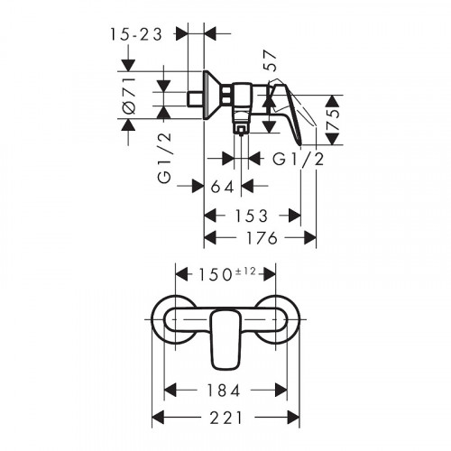 Смеситель для душа Hansgrohe Logis 71600670 Черный матовый латунь на стену