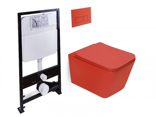 Комплект унитаза с инсталляцией SantiLine SL-5007MR+SL-01/MR цвет Красный матовый с сиденьем Микролифт и клавишей смыва цвет Красный матовый
