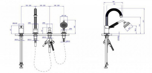 Смеситель на борт ванны Cezares Olimp OLIMP-BVDM-03/24-L Золото 24 карат латунь