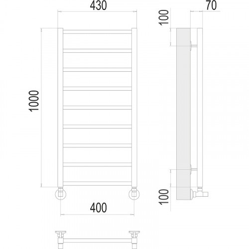 Водяной полотенцесушитель Terminus Контур П9 400х1000 4670078529671 Хром, нижнее подключение, G 1/2" ВР, с угловым соединением нержавеющая сталь
