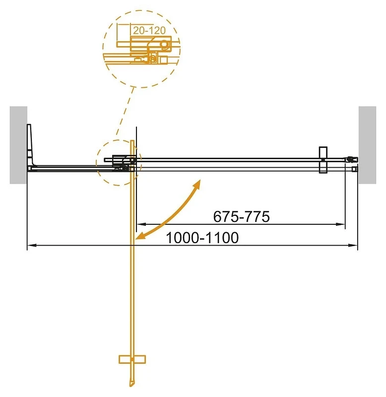 Душевая дверь Cezares Slider 110 SLIDER-B-1-100/110-GRIGIO-BORO профиль цвет Брашированное золото стекло серое