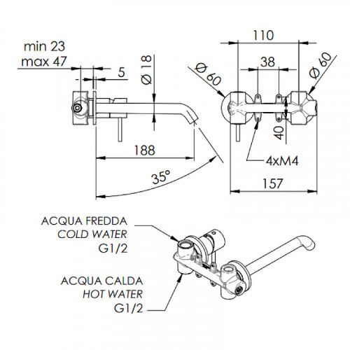 Смеситель для раковины Remer X-Style X15PL Хром латунь встраиваемый