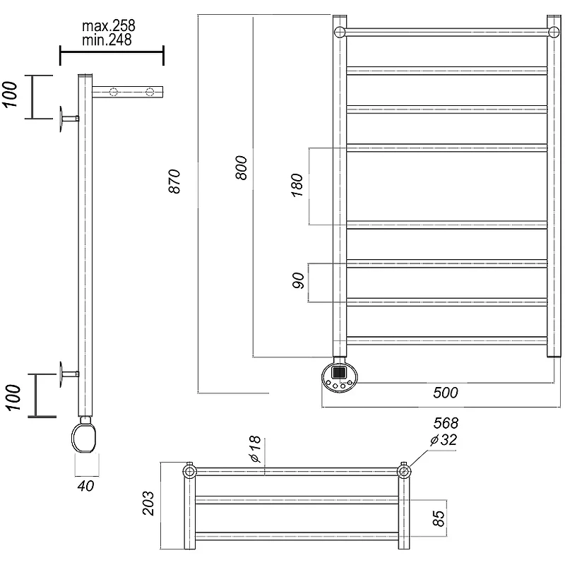 Электрический полотенцесушитель Domoterm Медея сп П8 500x800 EL с полкой Хром нержавеющая сталь