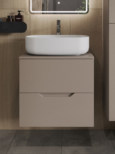 Тумба с раковиной Orange Line 60 Li-60TuLMDF+B07-540W подвесная Латте матовый МДФ / ЛДСП