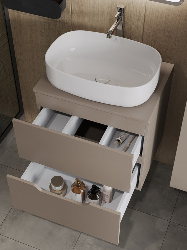 Тумба с раковиной Orange Line 60 Li-60TuLMDF+B07-540W подвесная Латте матовый МДФ / ЛДСП