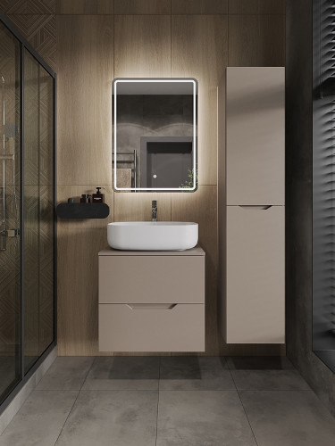 Тумба с раковиной Orange Line 60 Li-60TuLMDF+B07-540W подвесная Латте матовый МДФ / ЛДСП